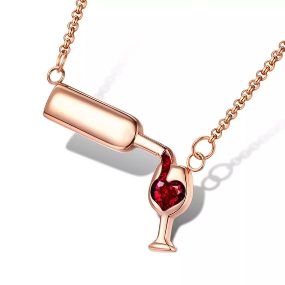 Rose Gold Wine Lovers Delicate Chain Necklace - Picture 1 of 6